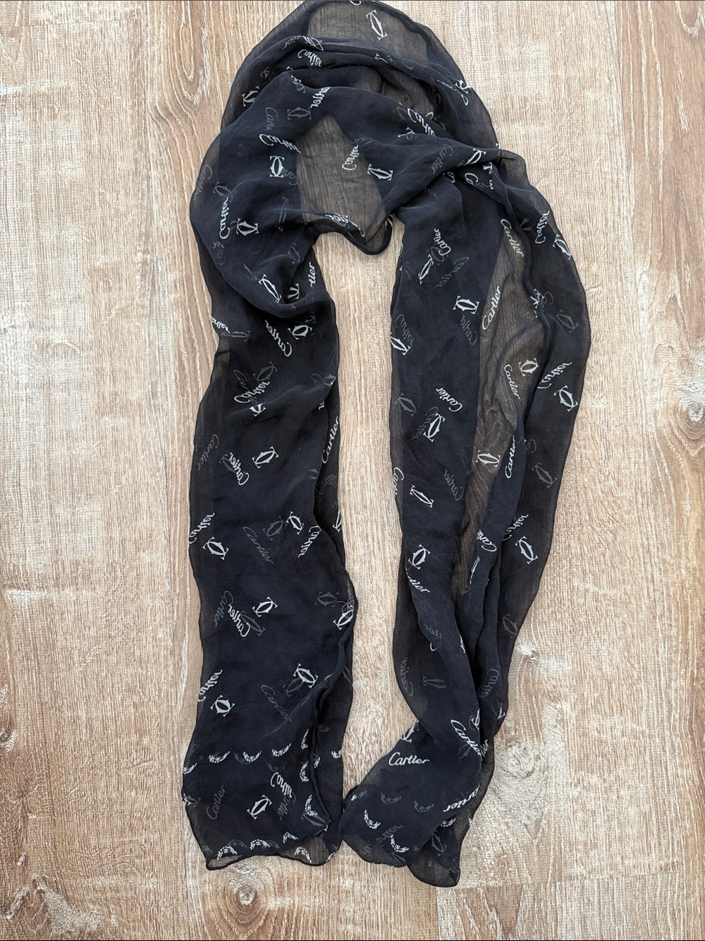 Cartier Black Logo Sheer Scarf
